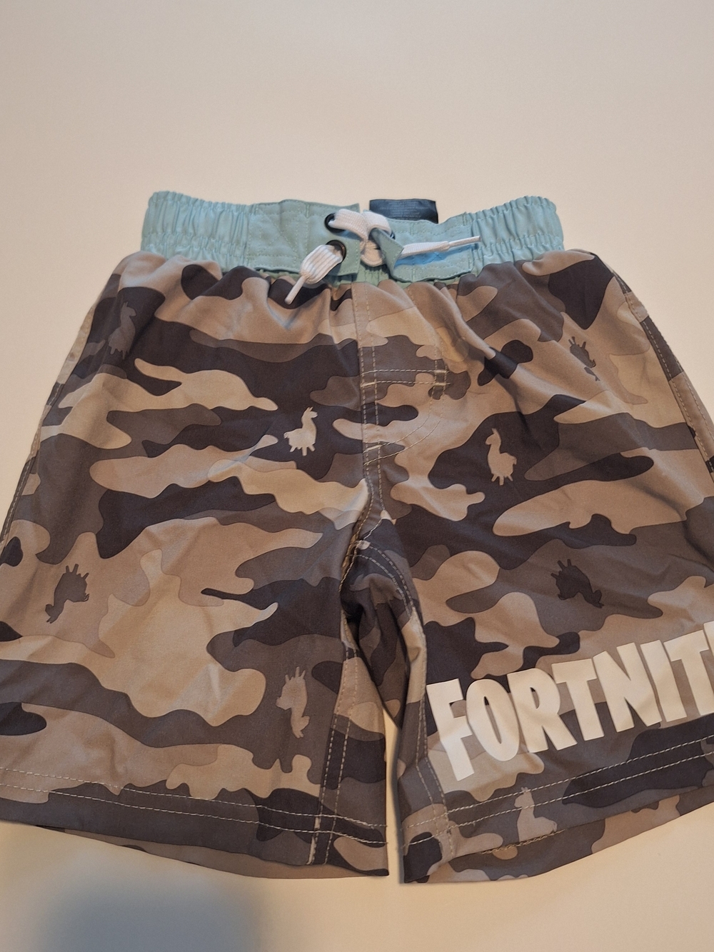 Fortnite Kids Camo Swim Trunks in Olive and Mint Waistband Fun In The Sun